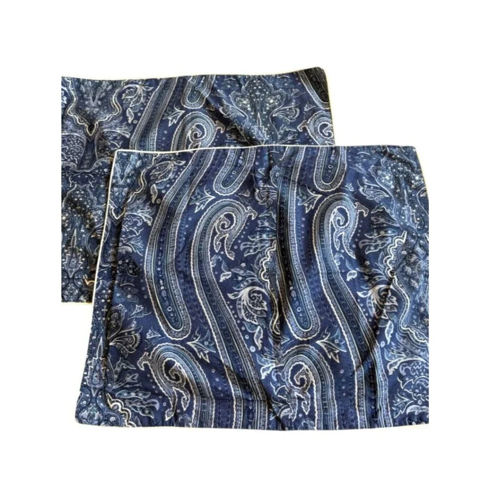 Set of 2 Ralph Lauren PUTNEY Blue Paisley Pillow Shams Standard